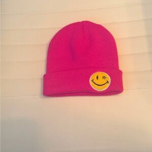 Jockey Pink Beanie with Winking Smiley Patch